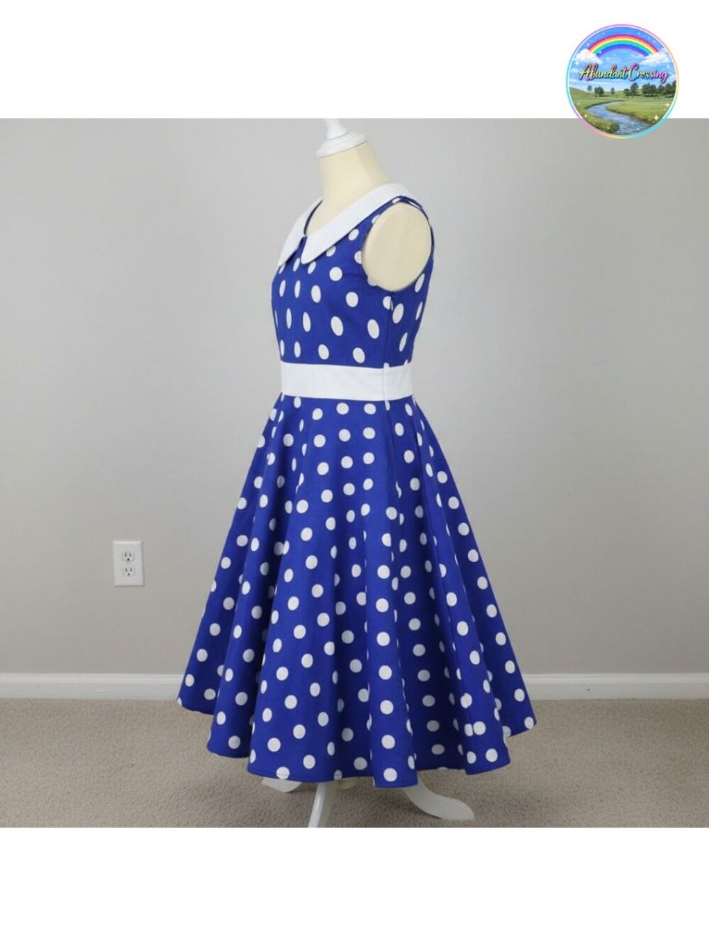 Girls 50s Vintage Polka Dot Swing Party Dress Retro Peter Pan